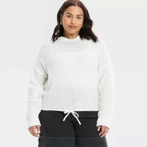 NEW Future Collective Relaxed Textured Hooded Pullover Sweater - Off-White